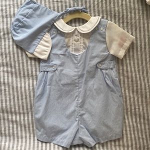 9m NWT Petit Ami Blue Bingham Romper Button Down Overall One Piece